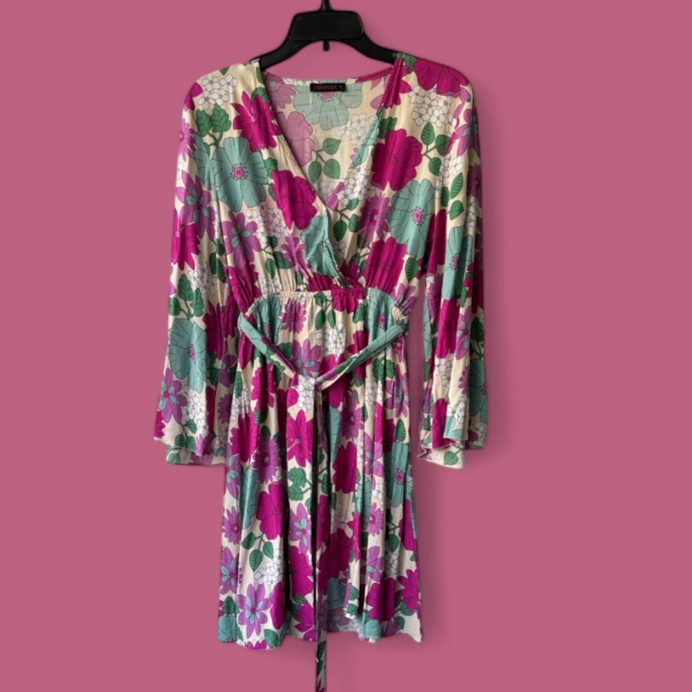 Vibrant Floral Wrap Midi Dress